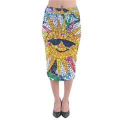 Sun From Mosaic Background Velvet Midi Pencil Skirt by Nexatart