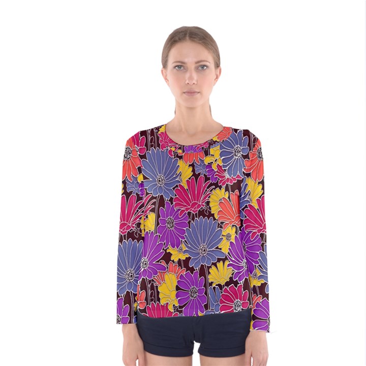 Colorful Floral Pattern Background Women s Long Sleeve Tee