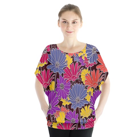 Colorful Floral Pattern Background Blouse by Nexatart