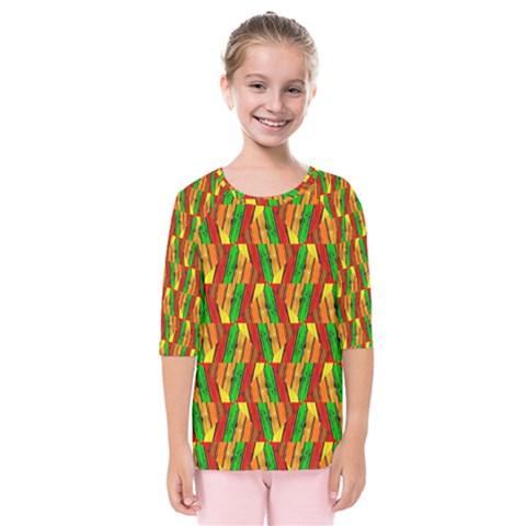 Colorful Wooden Background Pattern Kids  Quarter Sleeve Raglan Tee by Nexatart