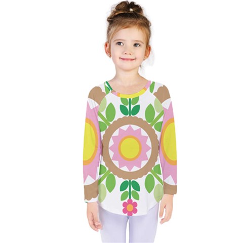 Flower Floral Sunflower Sakura Star Leaf Kids  Long Sleeve Tee by Mariart