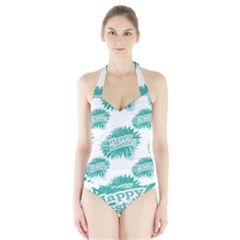 Happy Easter Theme Graphic Print Halter Swimsuit by dflcprintsclothing