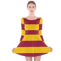 Oswald s Stripes Red Yellow Long Sleeve Velvet Skater Dress by Mariart