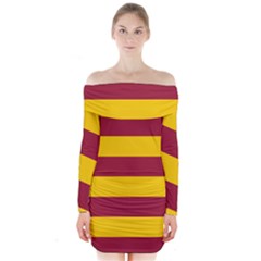 Oswald s Stripes Red Yellow Long Sleeve Off Shoulder Dress by Mariart