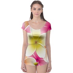 Frangipani Flower Floral White Pink Yellow Boyleg Leotard  by Mariart