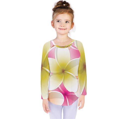 Frangipani Flower Floral White Pink Yellow Kids  Long Sleeve Tee by Mariart
