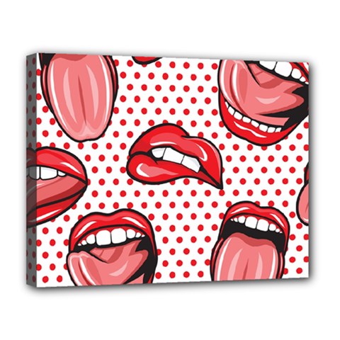 Lipstick Lip Red Polka Dot Circle Canvas 14  x 11 