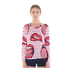 Lipstick Lip Red Polka Dot Circle Women s Long Sleeve Tee