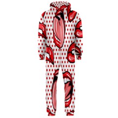 Lipstick Lip Red Polka Dot Circle Hooded Jumpsuit (Men) 