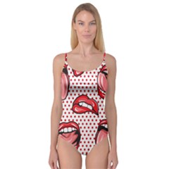 Lipstick Lip Red Polka Dot Circle Camisole Leotard 