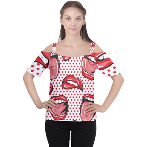 Lipstick Lip Red Polka Dot Circle Women s Cutout Shoulder Tee by Mariart