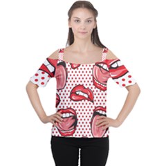 Lipstick Lip Red Polka Dot Circle Women s Cutout Shoulder Tee