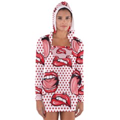 Lipstick Lip Red Polka Dot Circle Women s Long Sleeve Hooded T-shirt