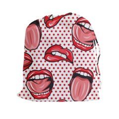 Lipstick Lip Red Polka Dot Circle Drawstring Pouches (XXL)