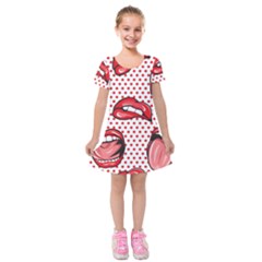 Lipstick Lip Red Polka Dot Circle Kids  Short Sleeve Velvet Dress