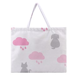 Raining Cats Dogs White Pink Cloud Rain Zipper Large Tote Bag