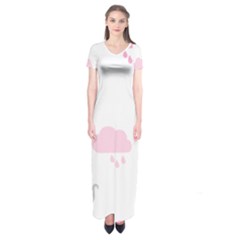 Raining Cats Dogs White Pink Cloud Rain Short Sleeve Maxi Dress