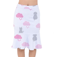 Raining Cats Dogs White Pink Cloud Rain Mermaid Skirt