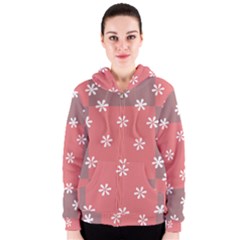 Seed Life Seamless Remix Flower Floral Red White Women s Zipper Hoodie