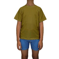 Stripy Starburst Effect Light Orange Green Line Kids  Short Sleeve Swimwear