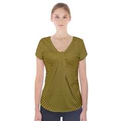 Stripy Starburst Effect Light Orange Green Line Short Sleeve Front Detail Top by Mariart