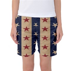 Stars Stripes Grey Blue Women s Basketball Shorts by Mariart