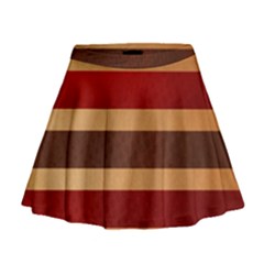 Vintage Striped Polka Dot Red Brown Mini Flare Skirt by Mariart