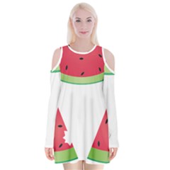 Watermelon Slice Red Green Fruite Velvet Long Sleeve Shoulder Cutout Dress