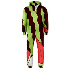 Watermelon Slice Red Green Fruite Circle Hooded Jumpsuit (men)  by Mariart
