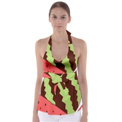 Watermelon Slice Red Green Fruite Circle Babydoll Tankini Top by Mariart