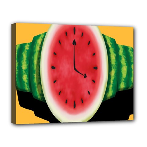 Watermelon Slice Red Orange Green Black Fruite Time Canvas 14  X 11 