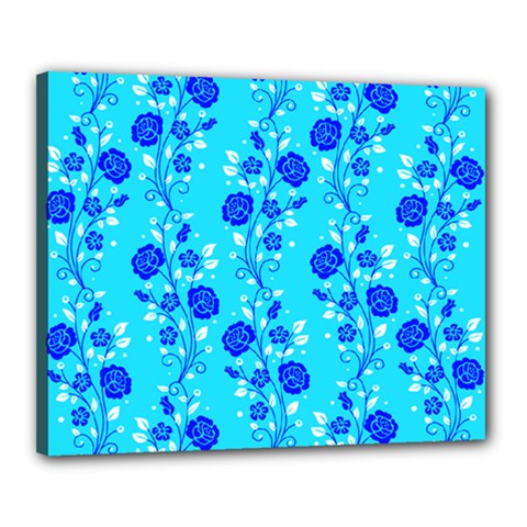 Vertical Floral Rose Flower Blue Canvas 20  x 16 