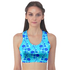 Vertical Floral Rose Flower Blue Sports Bra by Mariart