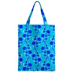 Vertical Floral Rose Flower Blue Zipper Classic Tote Bag by Mariart