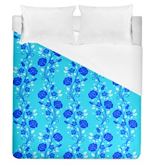 Vertical Floral Rose Flower Blue Duvet Cover (queen Size)