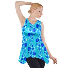 Vertical Floral Rose Flower Blue Side Drop Tank Tunic by Mariart