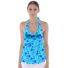 Vertical Floral Rose Flower Blue Babydoll Tankini Top by Mariart
