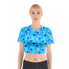 Vertical Floral Rose Flower Blue Cotton Crop Top