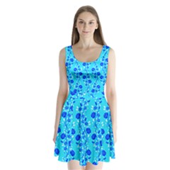 Vertical Floral Rose Flower Blue Split Back Mini Dress  by Mariart