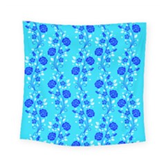 Vertical Floral Rose Flower Blue Square Tapestry (small)