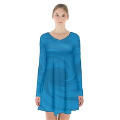 Whirlpool Hole Wave Blue Waves Sea Long Sleeve Velvet V-neck Dress by Mariart