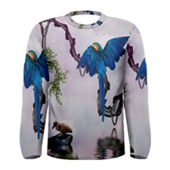 Wonderful Blue Parrot In A Fantasy World Men s Long Sleeve Tee by FantasyWorld7