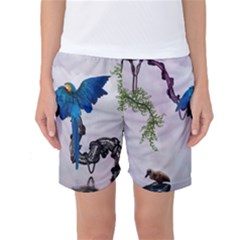 Wonderful Blue Parrot In A Fantasy World Women s Basketball Shorts by FantasyWorld7