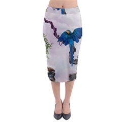 Wonderful Blue Parrot In A Fantasy World Midi Pencil Skirt by FantasyWorld7