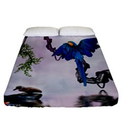 Wonderful Blue Parrot In A Fantasy World Fitted Sheet (california King Size) by FantasyWorld7