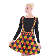 Red Blue Yellow Shapes Pattern            	suspender Skater Skirt by LalyLauraFLM