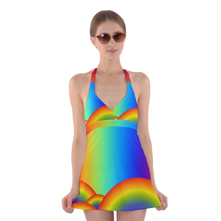 Background Rainbow Halter Swimsuit Dress