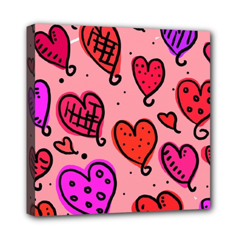 Valentine Wallpaper Whimsical Cartoon Pink Love Heart Wallpaper Design Mini Canvas 8  X 8  by Nexatart