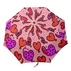 Valentine Wallpaper Whimsical Cartoon Pink Love Heart Wallpaper Design Folding Umbrellas by Nexatart