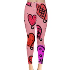 Valentine Wallpaper Whimsical Cartoon Pink Love Heart Wallpaper Design Leggings  by Nexatart